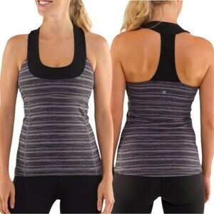 Lululemon Scoop Neck Tank Size 8 Black Stripes Galore / Black